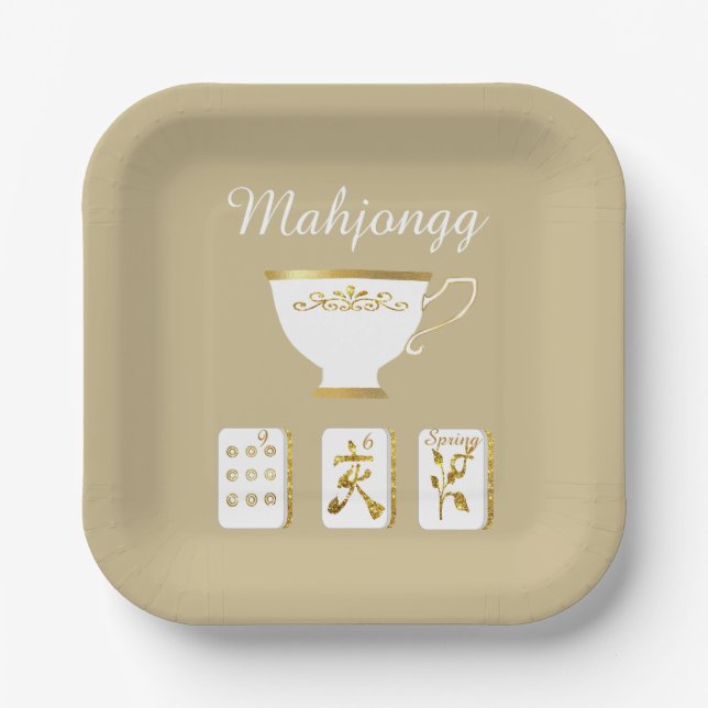 Elegant Mahjong Party Paper Plate (Front)