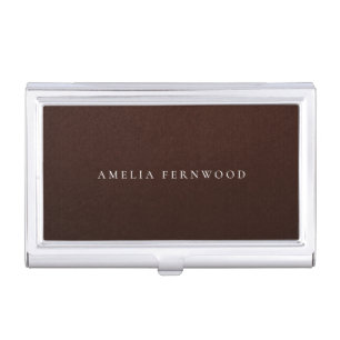 Elegant Mahogany Faux Leather Custom Name Business Card Case