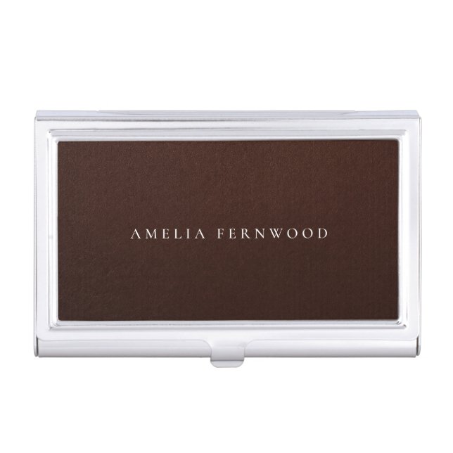 Elegant Mahogany Faux Leather Custom Name Business Card Case (Front)