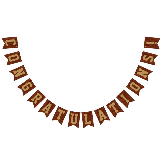 Elegant Mahogany Wood Gold Letters Congratulations Bunting Flags (All)