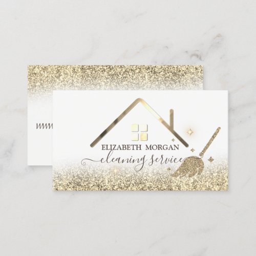 Elegant Maid Cleaning House Roof Gold Glitter  Business Card