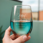 Elegant Maid of Honor Calligraphy Script Stemless Wine Glass<br><div class="desc">Lovely flowing Maid of Honor text in elegant calligraphy font with editable text fields.</div>