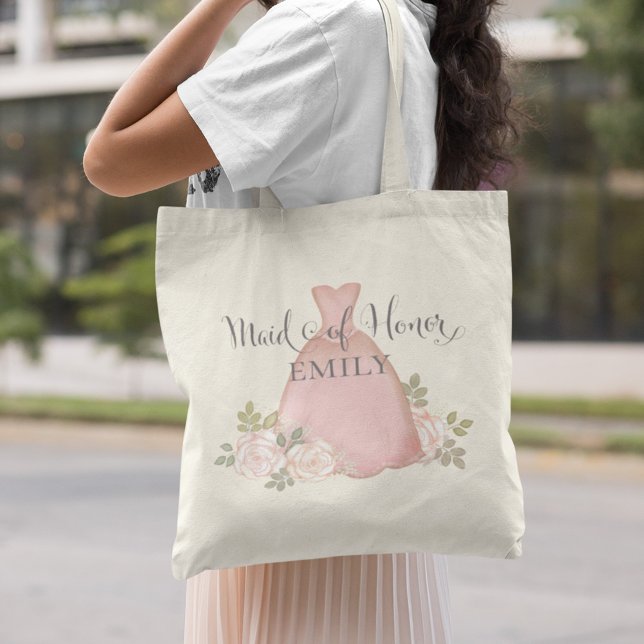 Elegant Maid of Honor Modern Blush Pink Floral Tote Bag (Creator Uploaded)