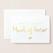 Elegant Maid of Honor Thank You Photo Gold Foil Card (Front With Envelope)