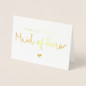 Elegant Maid of Honor Thank You Photo Gold Foil Card (Front)