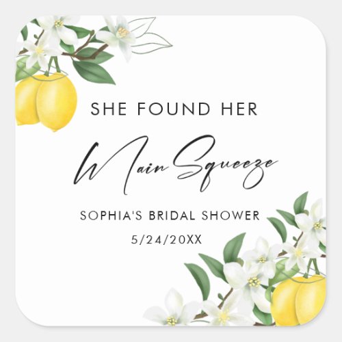 Elegant Main Squeeze Bridal Shower Favors Square Sticker