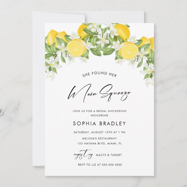 Elegant Main Squeeze Bridal Shower Invitation (Front)