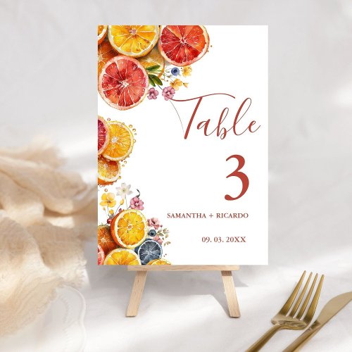 Elegant Main Squeeze Citrus  Wedding  Table Table Number