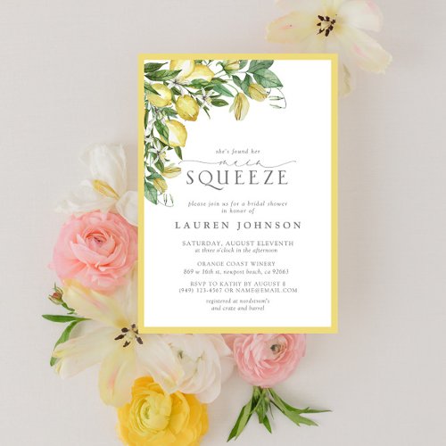 Elegant Main Squeeze Lemon Yellow Bridal Shower Invitation