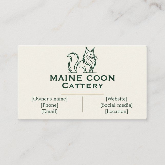 Elegant Maine Coon Cattery Customizable  Business Card (Front)