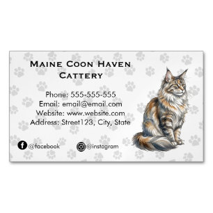 Elegant Maine Coon Cattery Watercolor Custom Business Card Magnet