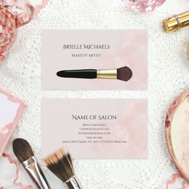 Elegant Makeup Artist Blush Pink Cosmetics Brush Business Card (Elegant Makeup Artist Blush Pink Cosmetics Brush Business Cards)