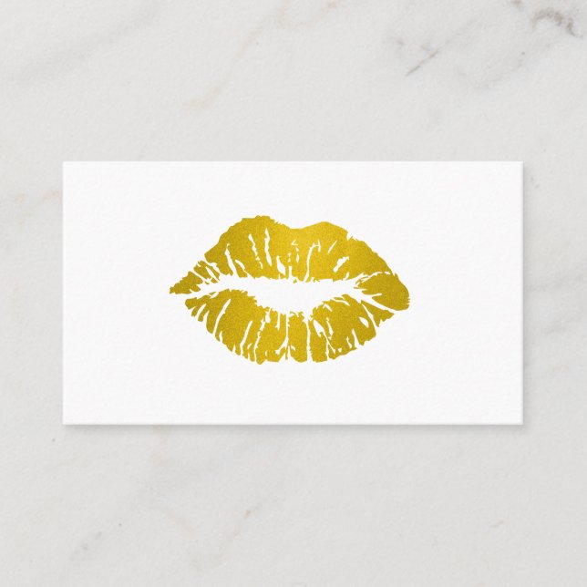 Elegant Makeup Artist Faux Glitter Chic Gold Lips Business Card (Front)
