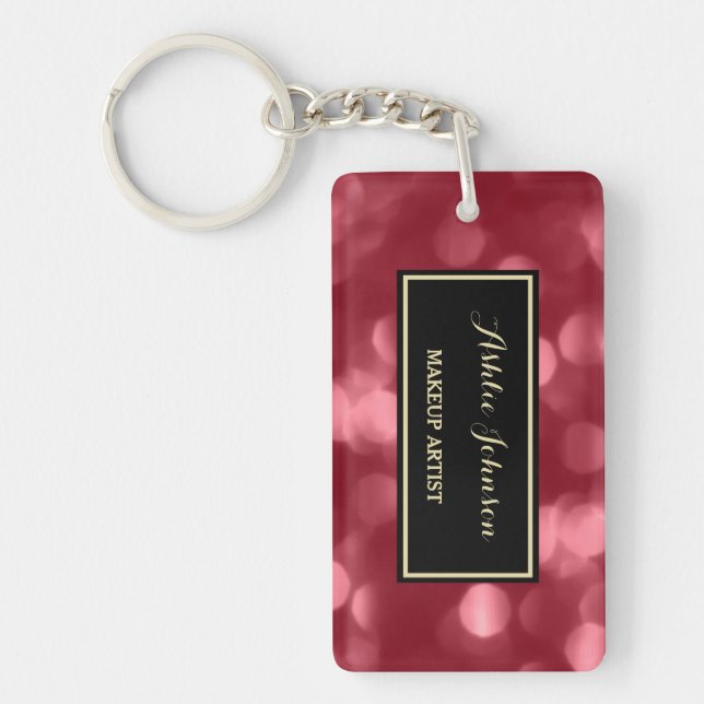 Elegant Makeup Artist Glamorous Red Luxe Bokeh Keychain (Front)