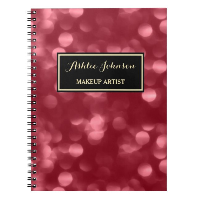 Elegant Makeup Artist Glamorous Red Luxe Bokeh Notebook (Front)