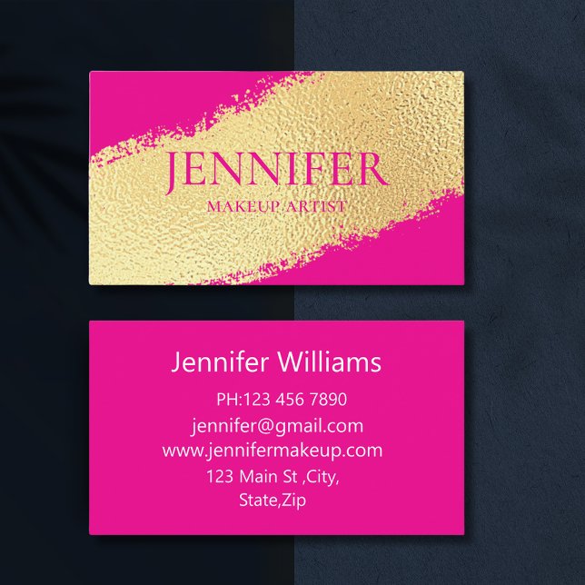 elegant makeup artist gold pink luxury trendy business card (Creator Uploaded)