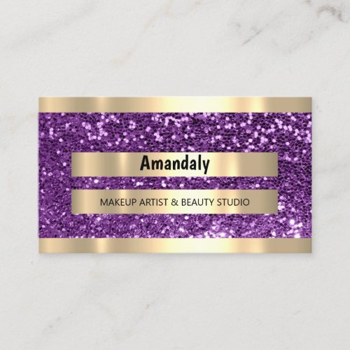 Elegant Makeup Artist Hair Salon Black Purple Gold Business Card