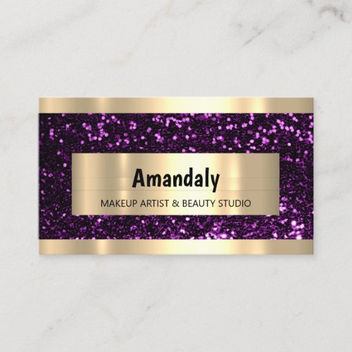 Elegant Makeup Artist Hair Salon Black Purple Gold Business Card