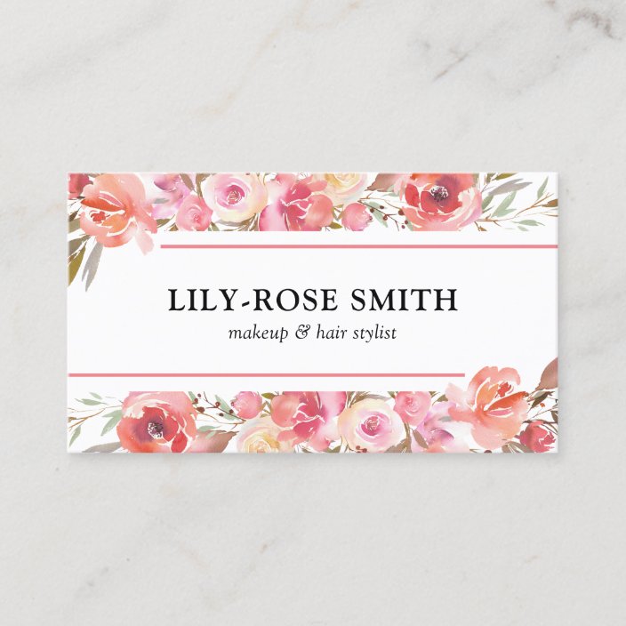 Elegant Makeup Artist Hair Stylist Pink Floral Business Card Zazzle Com