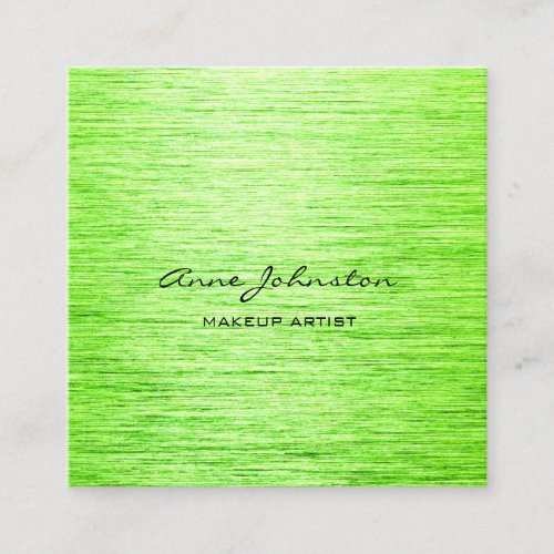 Elegant Makeup Artist Lime Green Brushed Metal Square Business Card