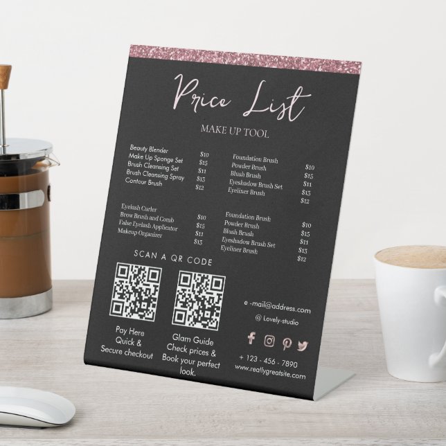 Elegant Makeup Artist Price List Template | Beauty Pedestal Sign (In SItu)