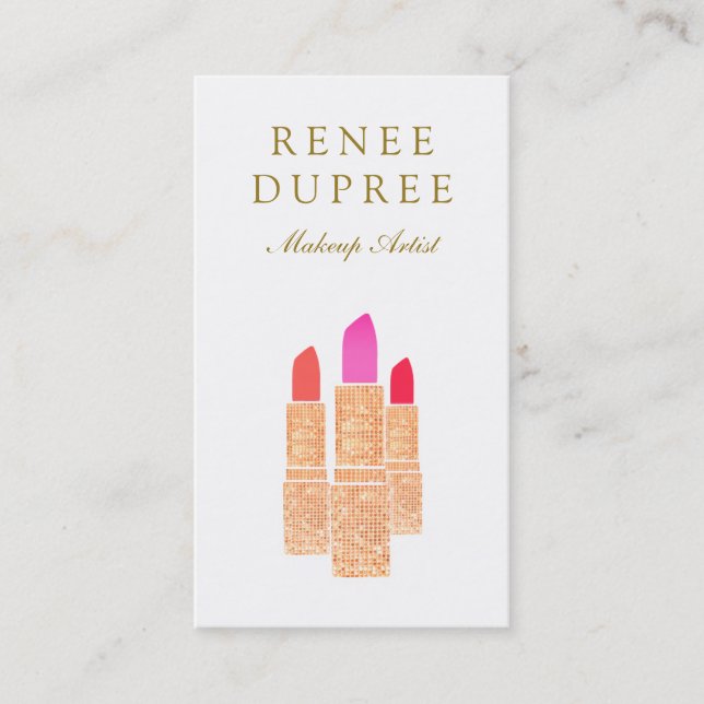 Elegant Makeup Artist  Rose Gold Lipsticks  Business Card (Front)