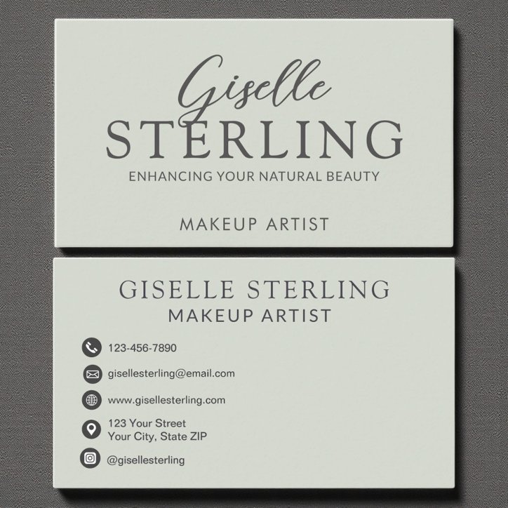 Elegant Makeup Artist Sage Green Modern Script Business Card