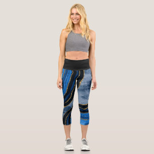 Elegant Malachite Gold Hearts Pattern Capri Leggings
