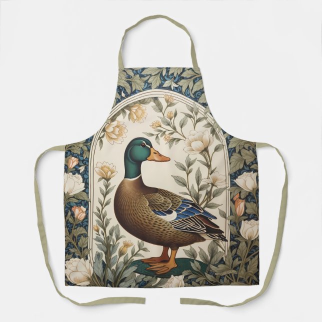 Elegant Mallard Duck William Morris Inspired  Apron (Front)