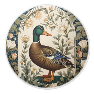 Elegant Mallard Duck William Morris Inspired  Ceramic Knob