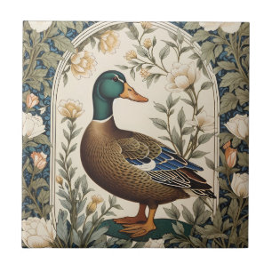 Elegant Mallard Duck William Morris Inspired  Ceramic Tile