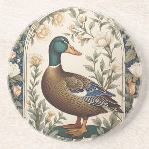 Elegant Mallard Duck William Morris Inspired Coaster