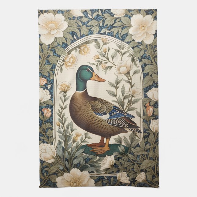 Elegant Mallard Duck William Morris Inspired  Kitchen Towel (Vertical)