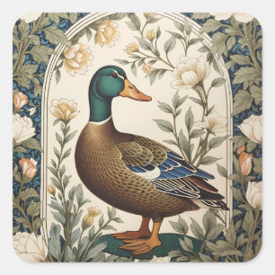 Elegant Mallard Duck William Morris Inspired  Square Sticker