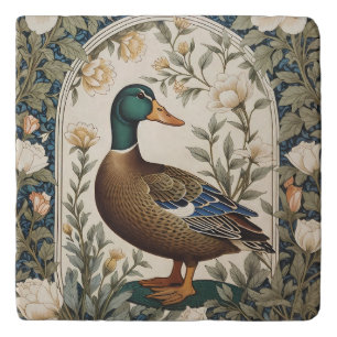 Elegant Mallard Duck William Morris Inspired Trivet