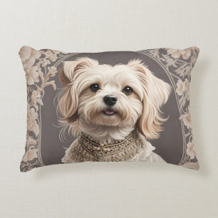 Elegant Maltese Dog William Morris Inspired Accent Pillow
