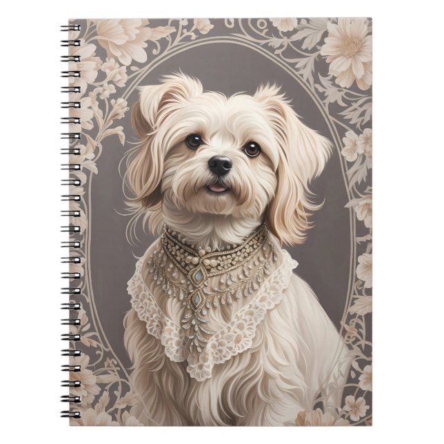 Elegant Maltese Dog William Morris Inspired Notebook (Front)