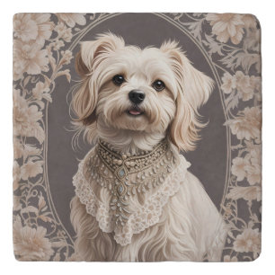 Elegant Maltese Dog William Morris Inspired Trivet