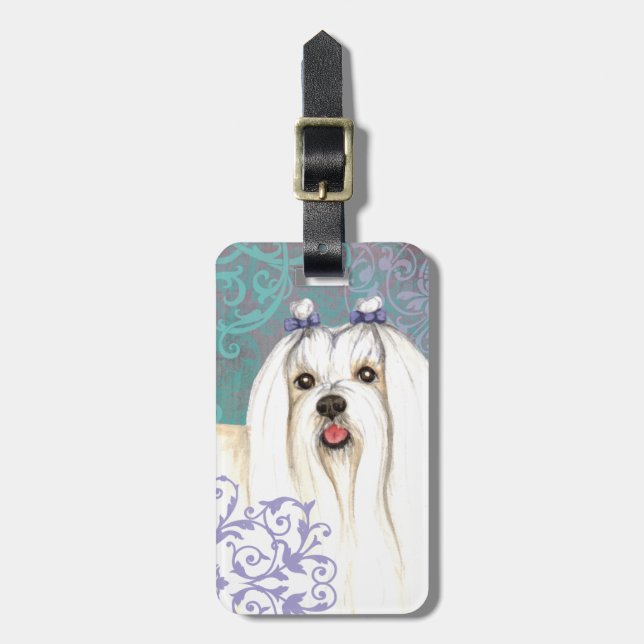 Elegant Maltese Luggage Tag (Front Vertical)