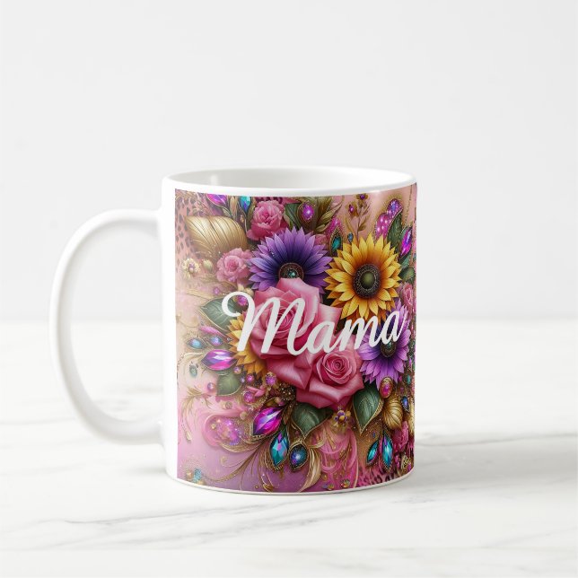 Elegant Mama Design - Floral and Glitter Fusion Coffee Mug (Left)