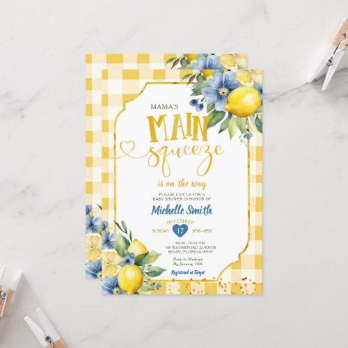 Elegant Mamas Main Squeeze Blue Lemon Baby Shower Invitation