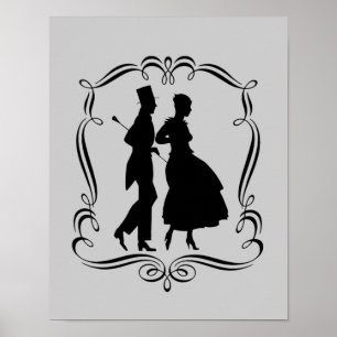 Elegant Man And Woman Party Silhouette Art Poster