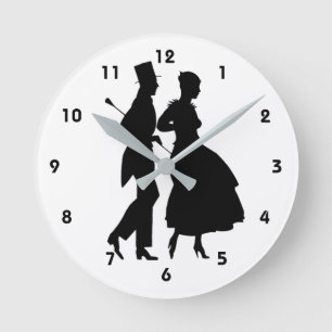 Elegant Man And Woman Silhouettes Party Round Clock