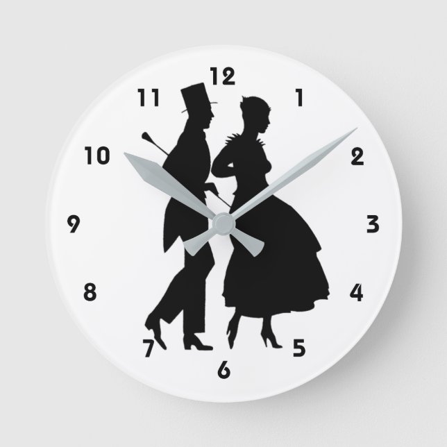 Elegant Man And Woman Silhouettes Party Round Clock (Front)