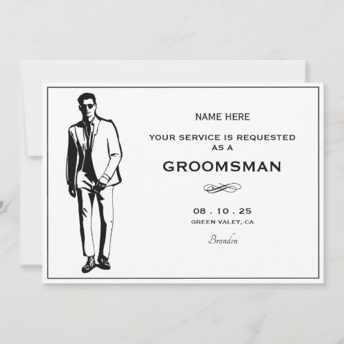 Elegant Man with sunglasses and suit groomsman  Invitation