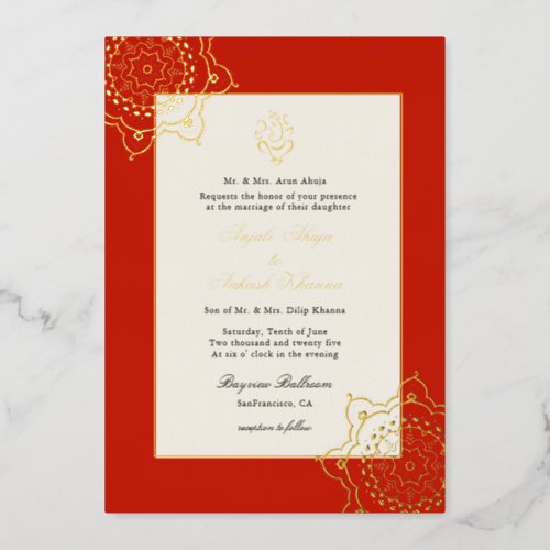 Elegant Mandala and Ganesh Indian wedding  Foil Invitation