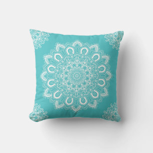 Elegant Mandala Aqua Turquoise Teal Outdoor Pillow