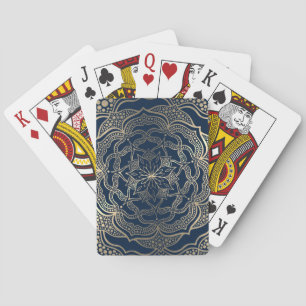 Elegant Mandala Art Boho Gold and Navy Blue Luxury Poker Cards