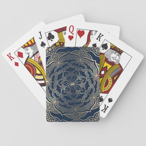 Elegant Mandala Art Boho Gold and Navy Blue Luxury Poker Cards