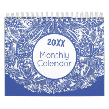 Elegant Mandala Art Colorful Blue White Monthly